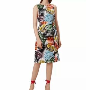 HOBBS London Amalfi Tie-Waist Palm Print Dress Tropical Print Sleeveless Dress